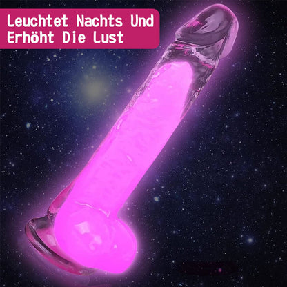Leuchtfähiger Dildo mit starkem Saugnapf, geeignet für Männer und Frauen.
