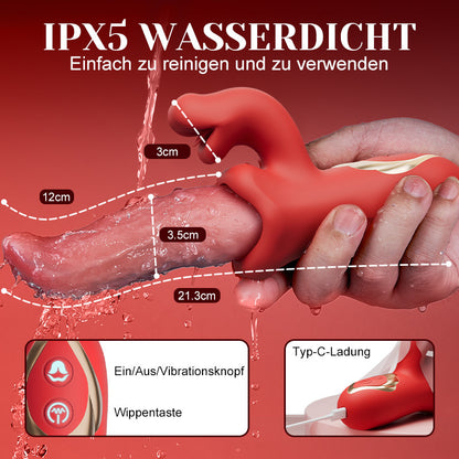 Tiefes Zungenleck-Vibrator für verlängertes Vergnügen mit 10 Wellenbewegungen & 10 Klitoris-Vibrationen – G-Punkt