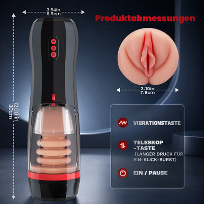【Everted Fleshy Labia】ROKA - 5-in-1 Multifunktionaler Masturbator 5 Stoßen Saugen, 10 Vibrations und Transparenten, Abnehmba